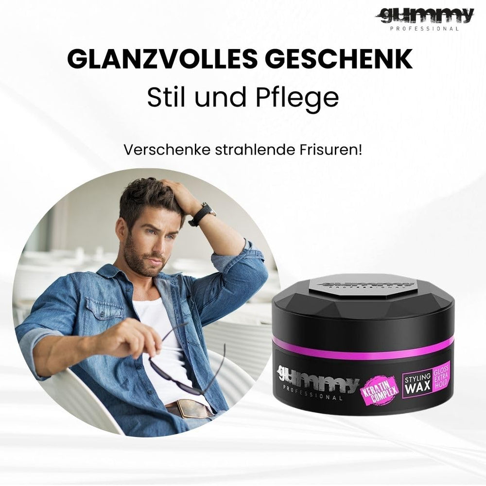 Gummy – fini brillant après coiffage sur cheveux bien définis.