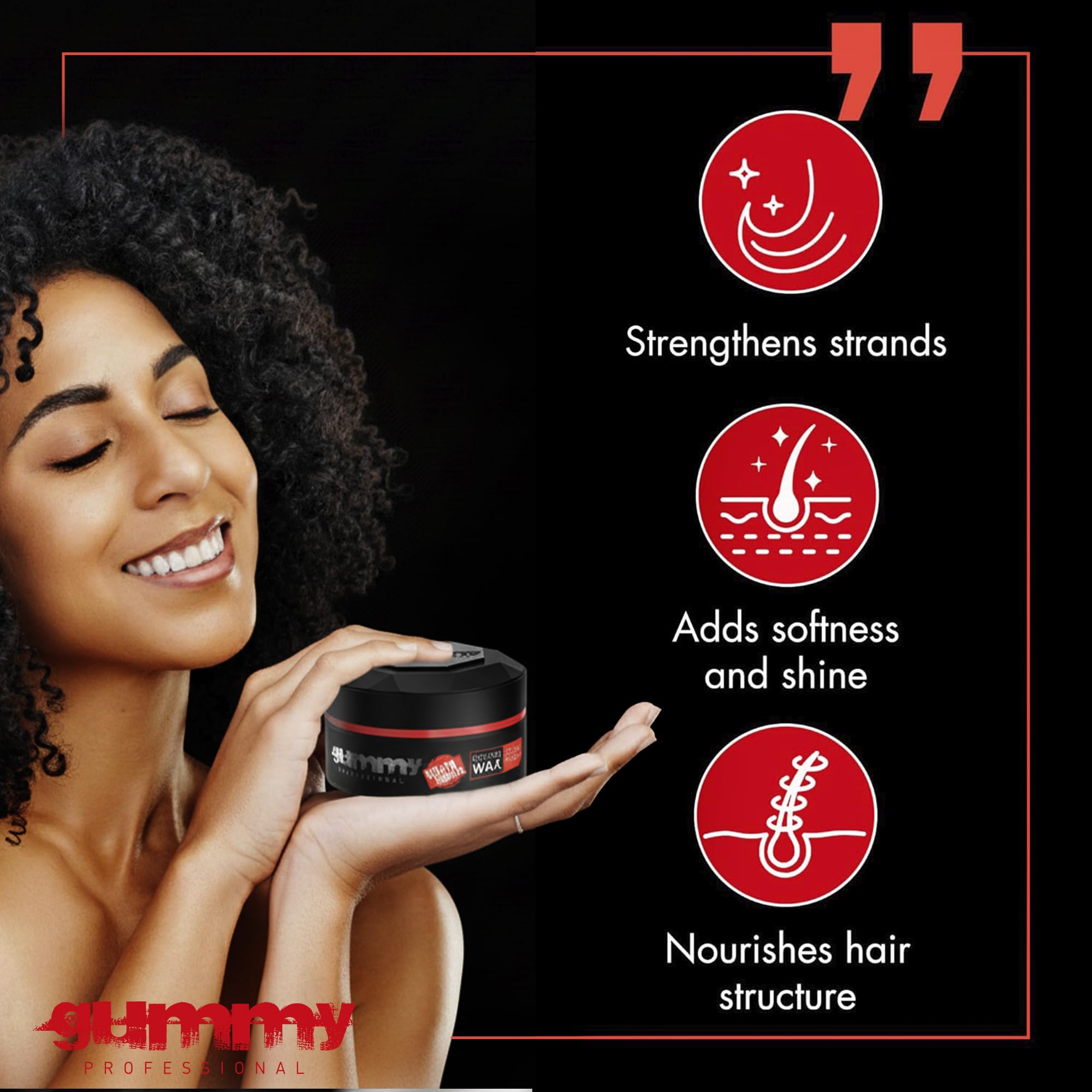 Gummy Professional texture ultra ferme pour cheveux coiffés sans résidu.