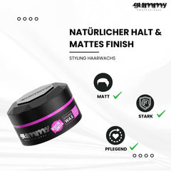 Gummy – texture-coiffante visible pour une brillance intense sur les cheveux.