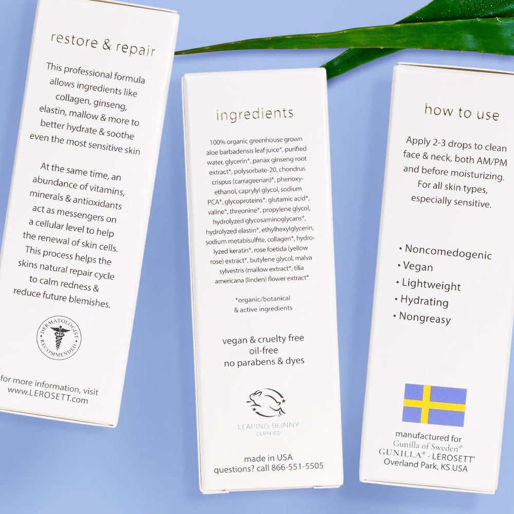 Gunilla Of Sweden LEROSETT: ingrédients botaniques pour une routine douce.