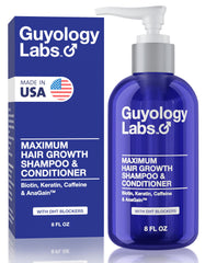 Shampoing Guyology Labs en bouteille, texture veloutée prête à reformuler les cheveux