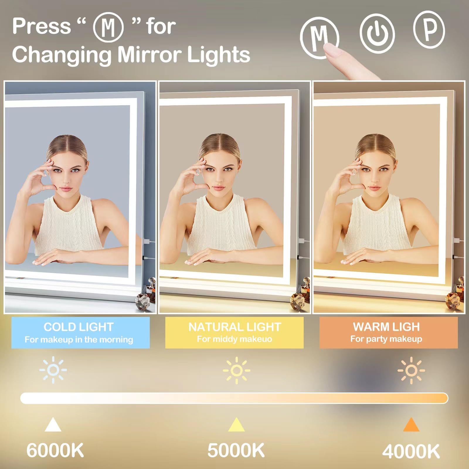 Gvnkvn Miroir LED avec 180 perles pour une lumière homogène