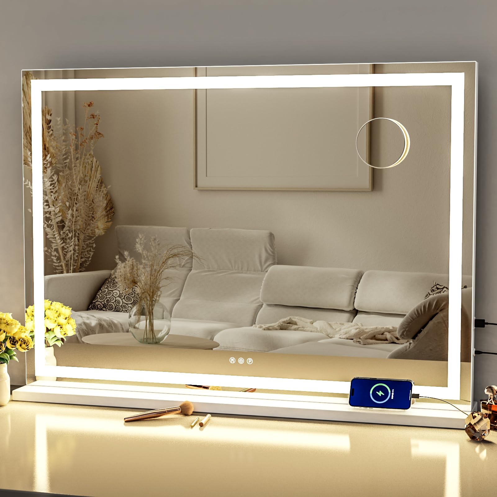 Miroir Gvnkvn avec éclairage LED, 32x24, reflet net pour le maquillage.
