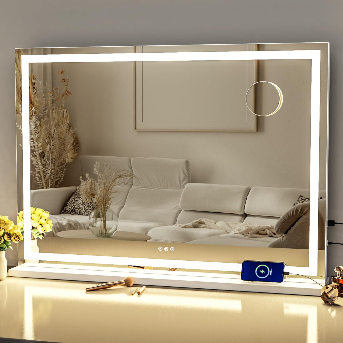 Miroir Gvnkvn avec éclairage LED, 32x24, reflet net pour le maquillage.
