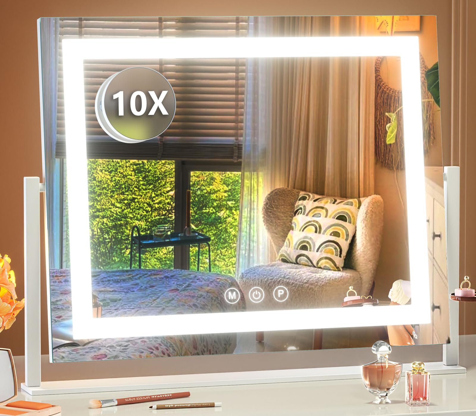 Miroir Gvnkvn éclairé pour un maquillage précis avec éclairage homogène.