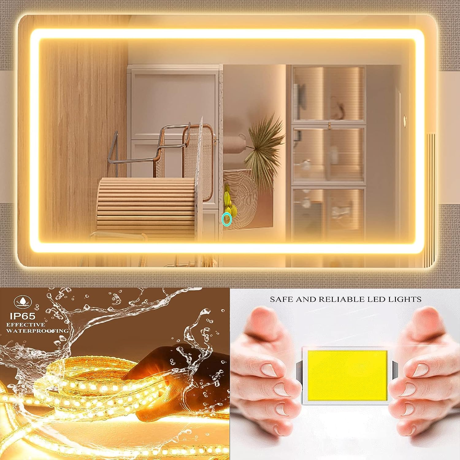 Gvnkvn Miroir réglage couleur COB, chaleureux à froid