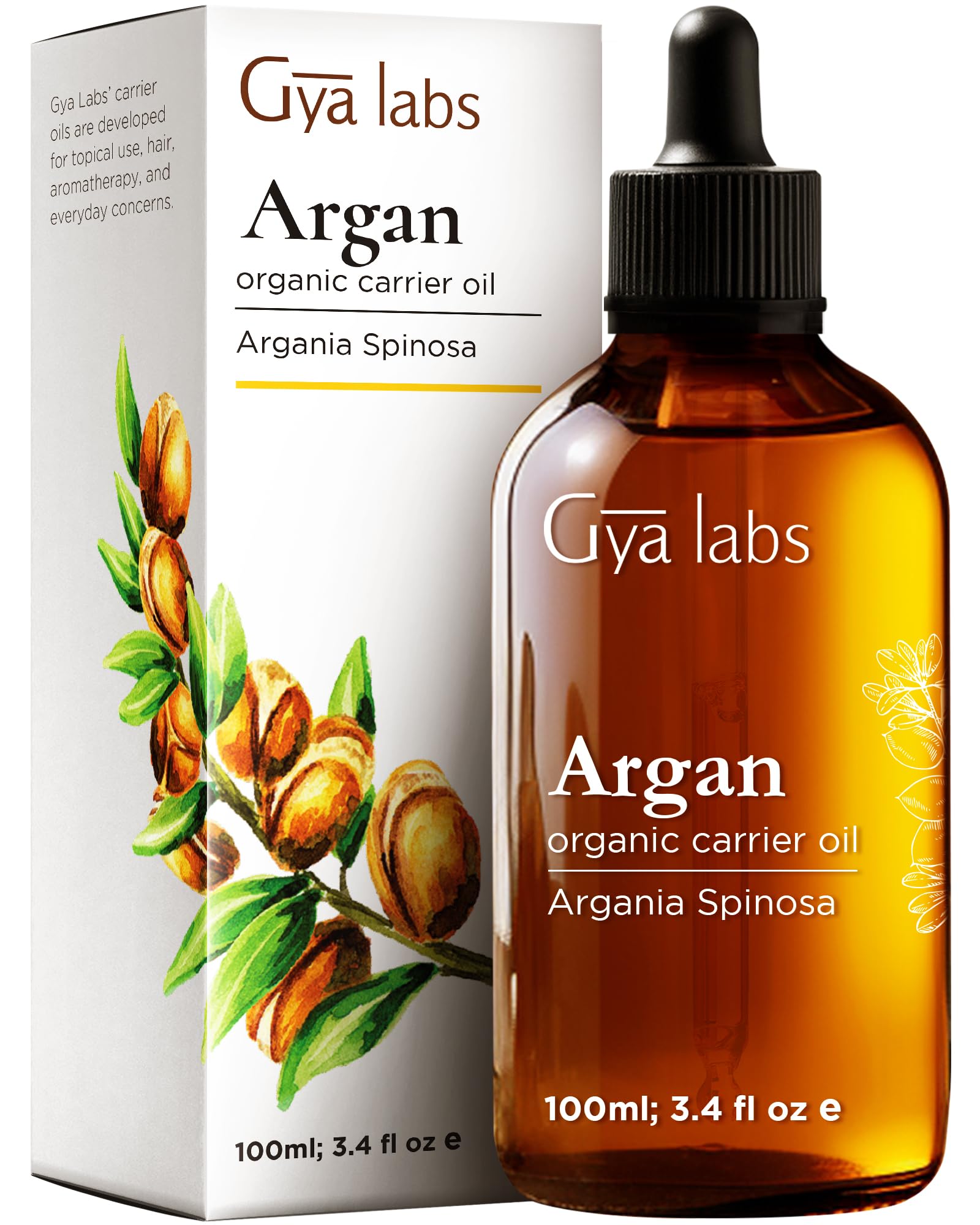 Gya Labs huile d'argan en flacon, soin capillaire nourrissant et volumisant.