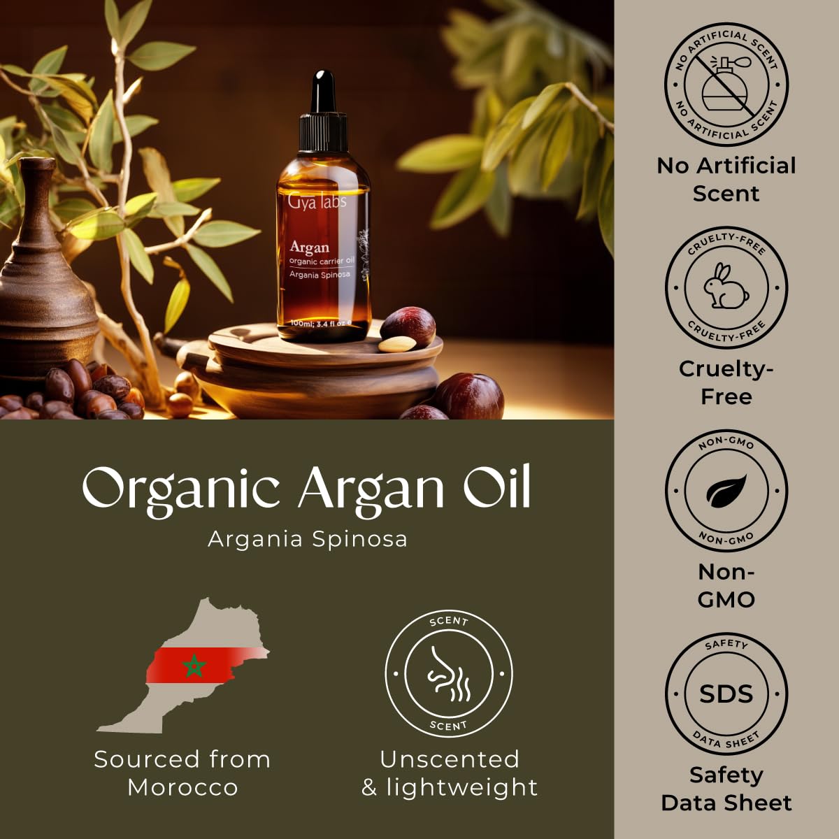 Gya Labs huile d'argan pour rituel spa visage et peau hydratée.