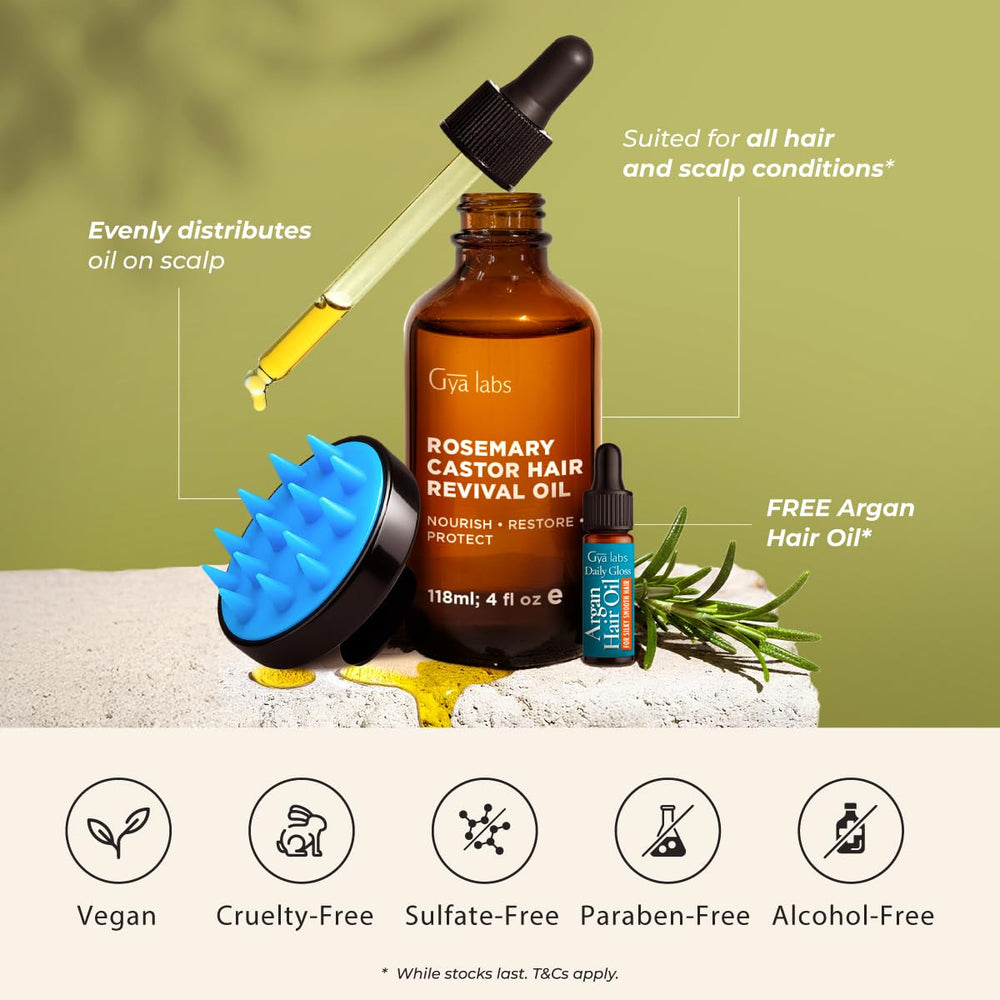 Pré-shampoing maison facilité avec l'huile romarin-ricin Gya Labs.