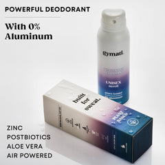 Gymati déodorant naturel en pulvérisateur application facile et fraîcheur immédiate.