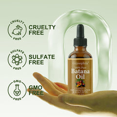 Gypsophila Batana Oil on hair strands highlights smooth, strengthened hair and reduced breakage.