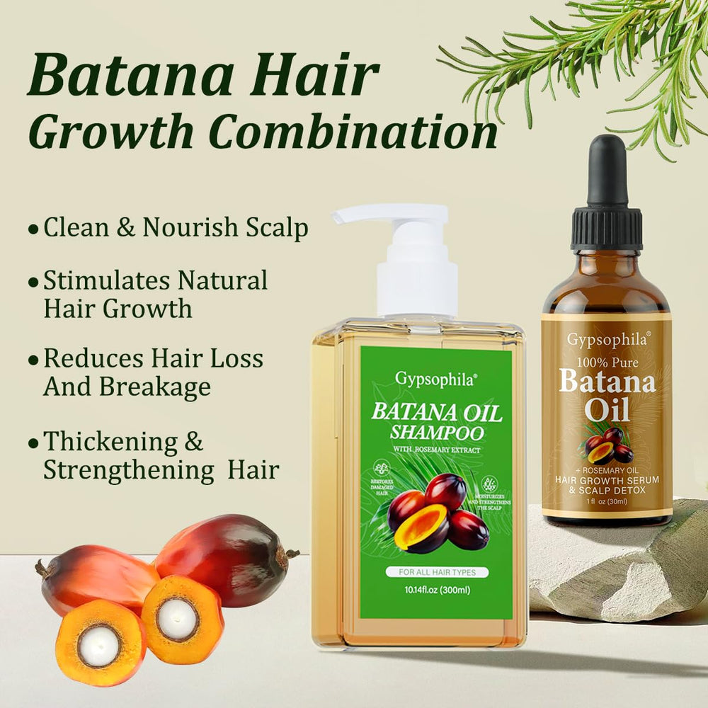 Shampoing Batana Gypsophila en bouteille, nettoie en douceur et peut renforcer.