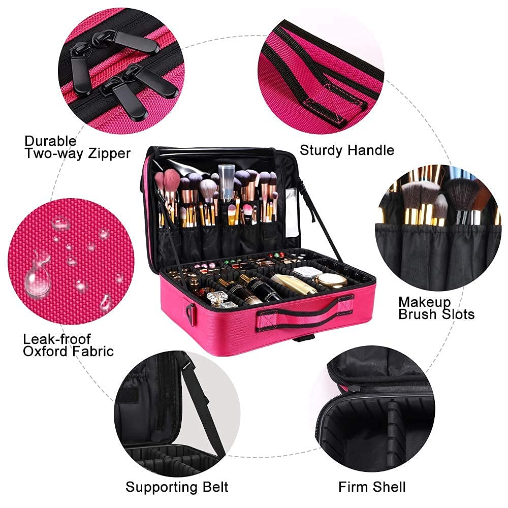 Etui bijoux et cosmétiques rose, pratique et compact.