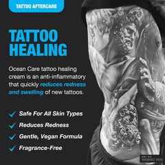 H2Ocean: application rapide qui pénètre sans film gras sur tatouage.
