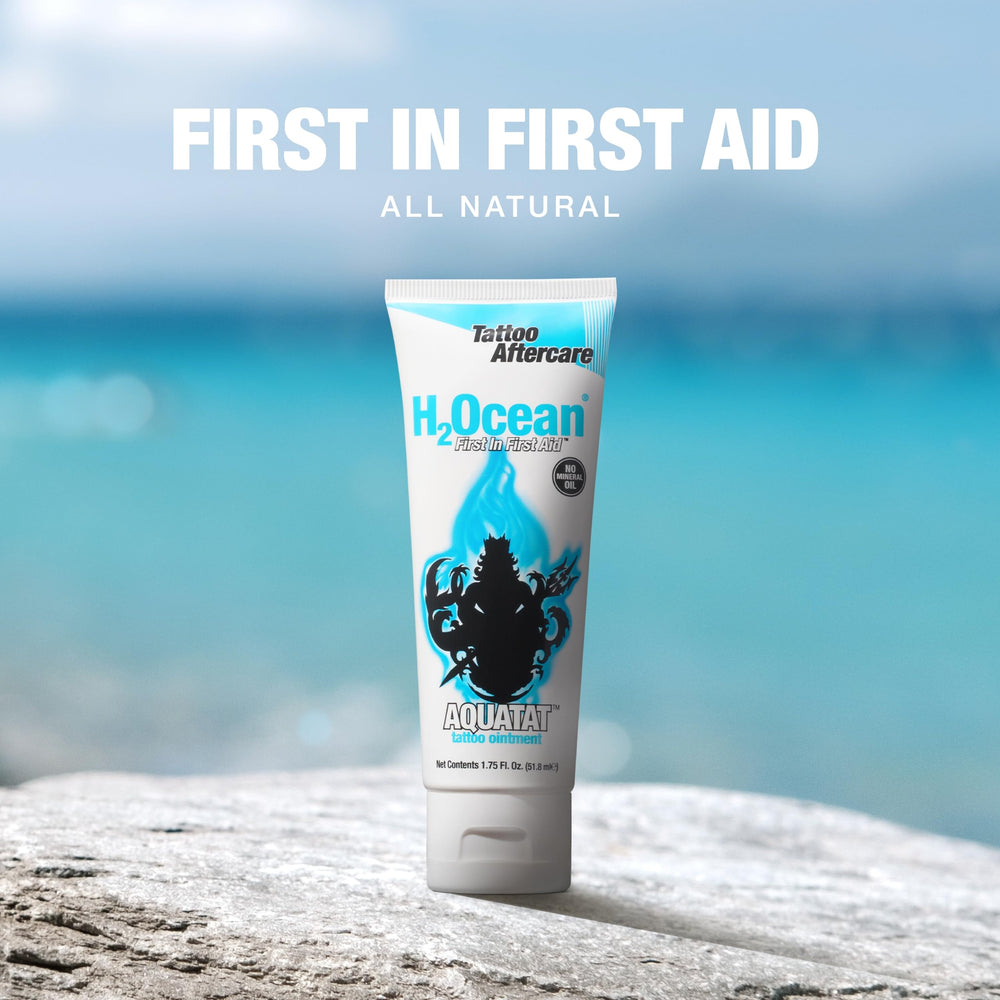 H2Ocean Aquatat utilisé avant tatouage pour préparer la peau et réduire les irritations