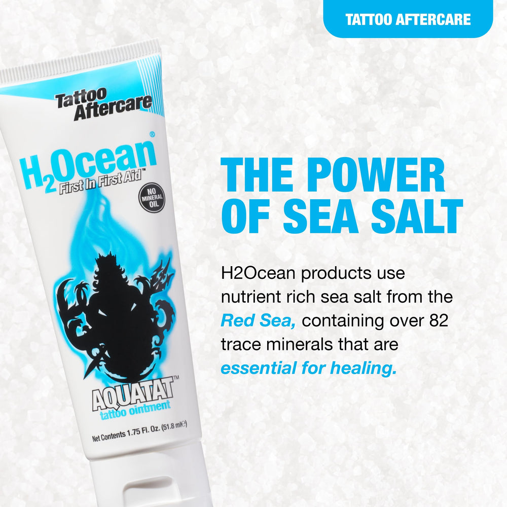 H2Ocean Aquatat en action sur peau tatouée, protéger et favoriser la guérison