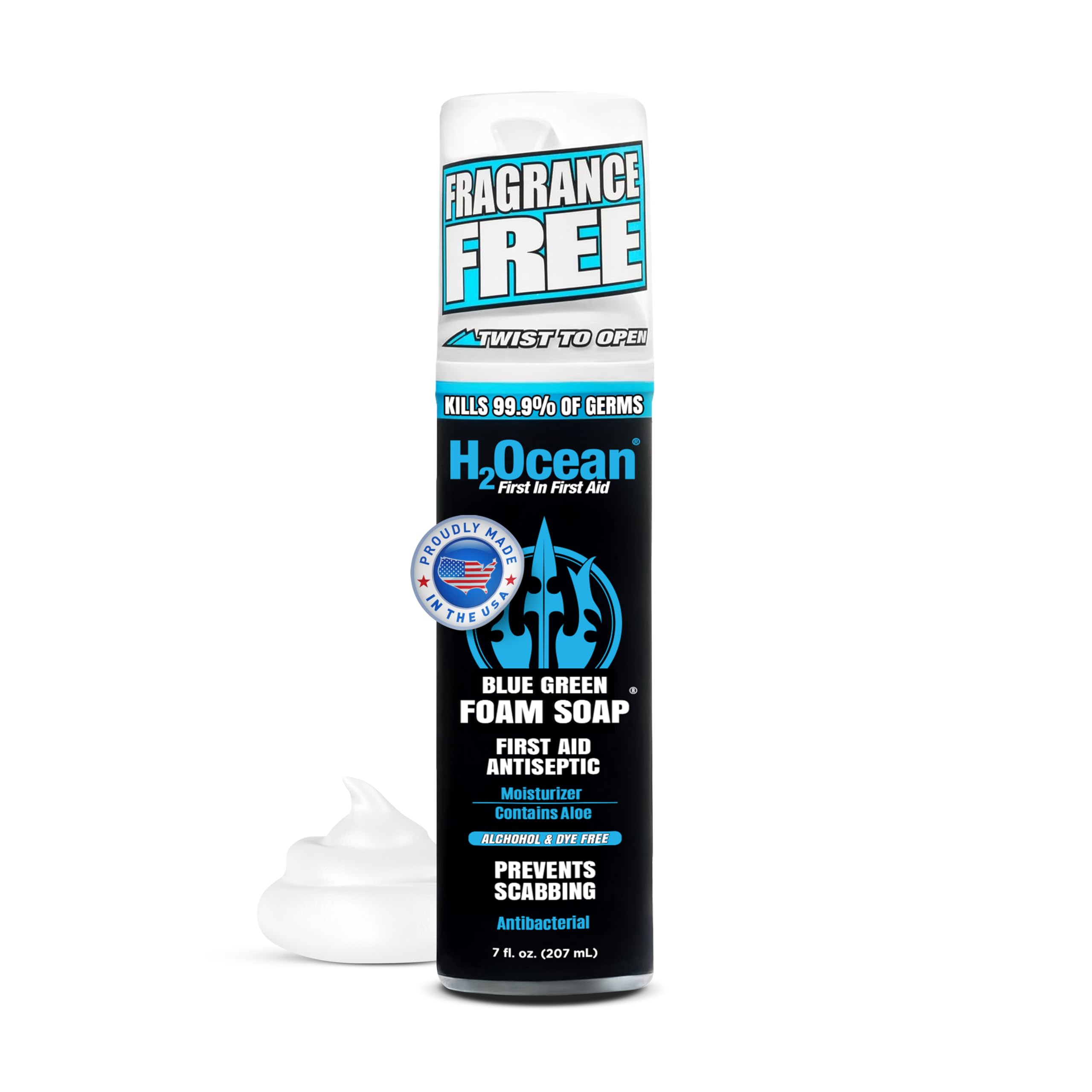 H2Ocean blue-green foam soap bottle for tattoo aftercare