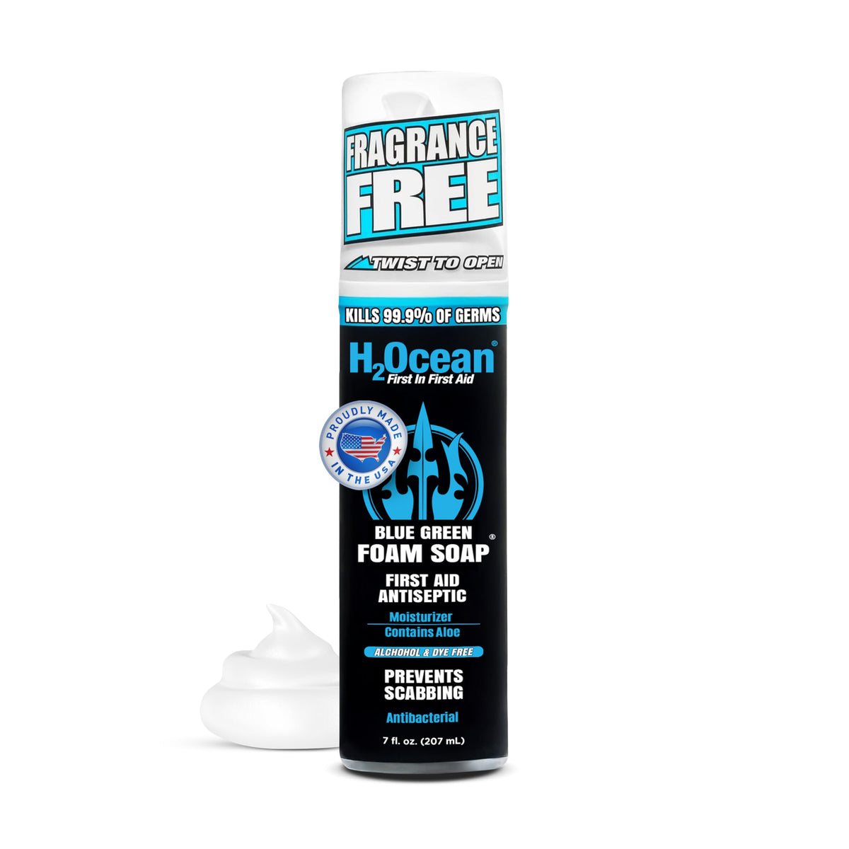 H2Ocean blue-green foam soap bottle for tattoo aftercare