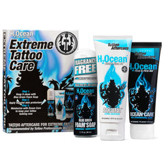 Mousse antibactérienne H2Ocean Extreme nettoyant le tatouage en douceur.