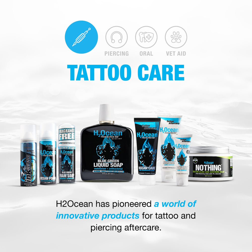 H2Ocean: riche en minéraux marins, revitalise l'apparence des tatouages.