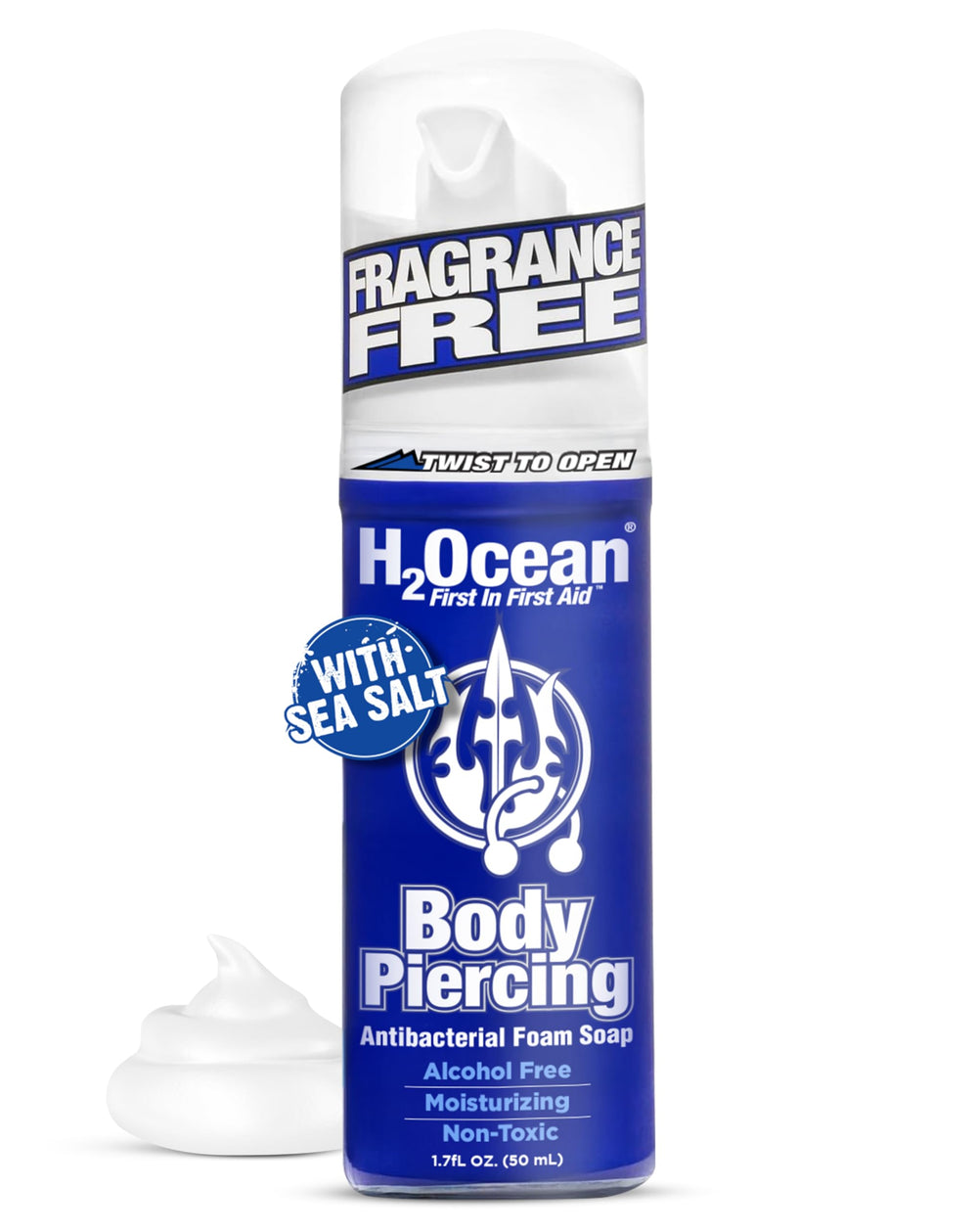 H2Ocean Mousse nettoyante piercing-corps, nettoie peau et bijoux en douceur.