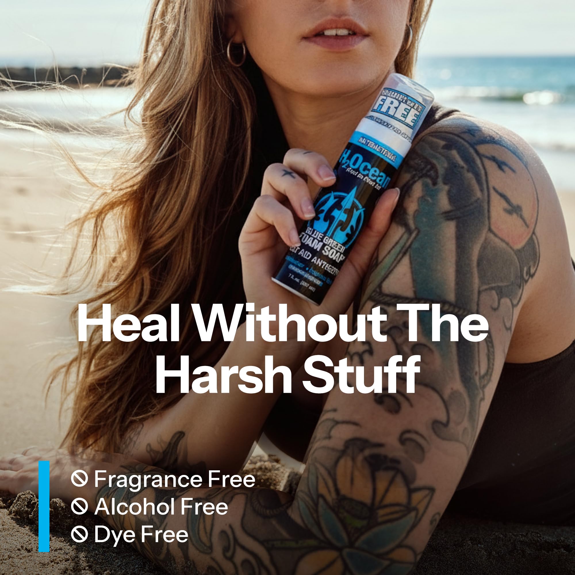 H2Ocean no rinse tattoo cleanser in use on skin