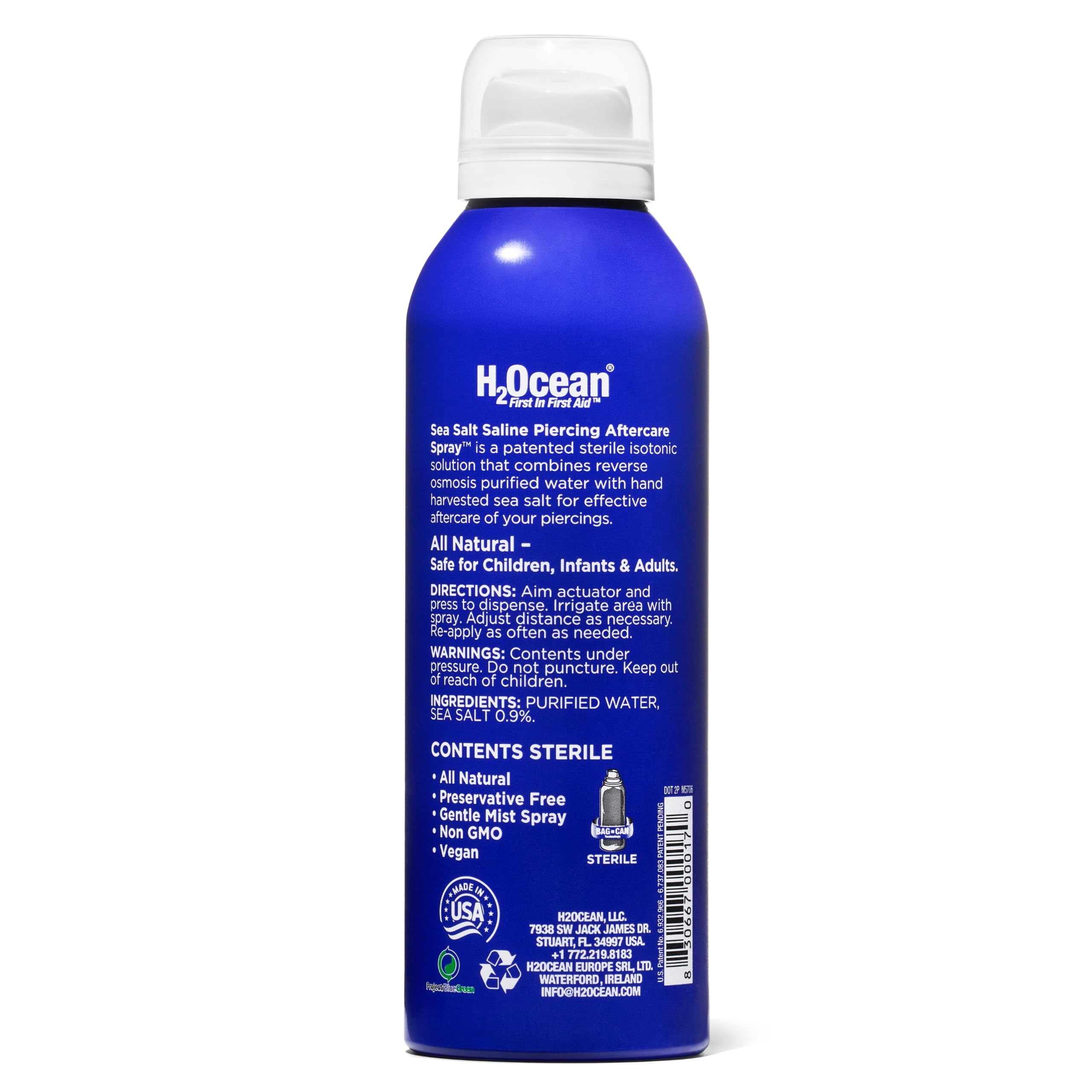 H2Ocean soins piercing eau de mer 177 ml, solution délicate pour les soins
