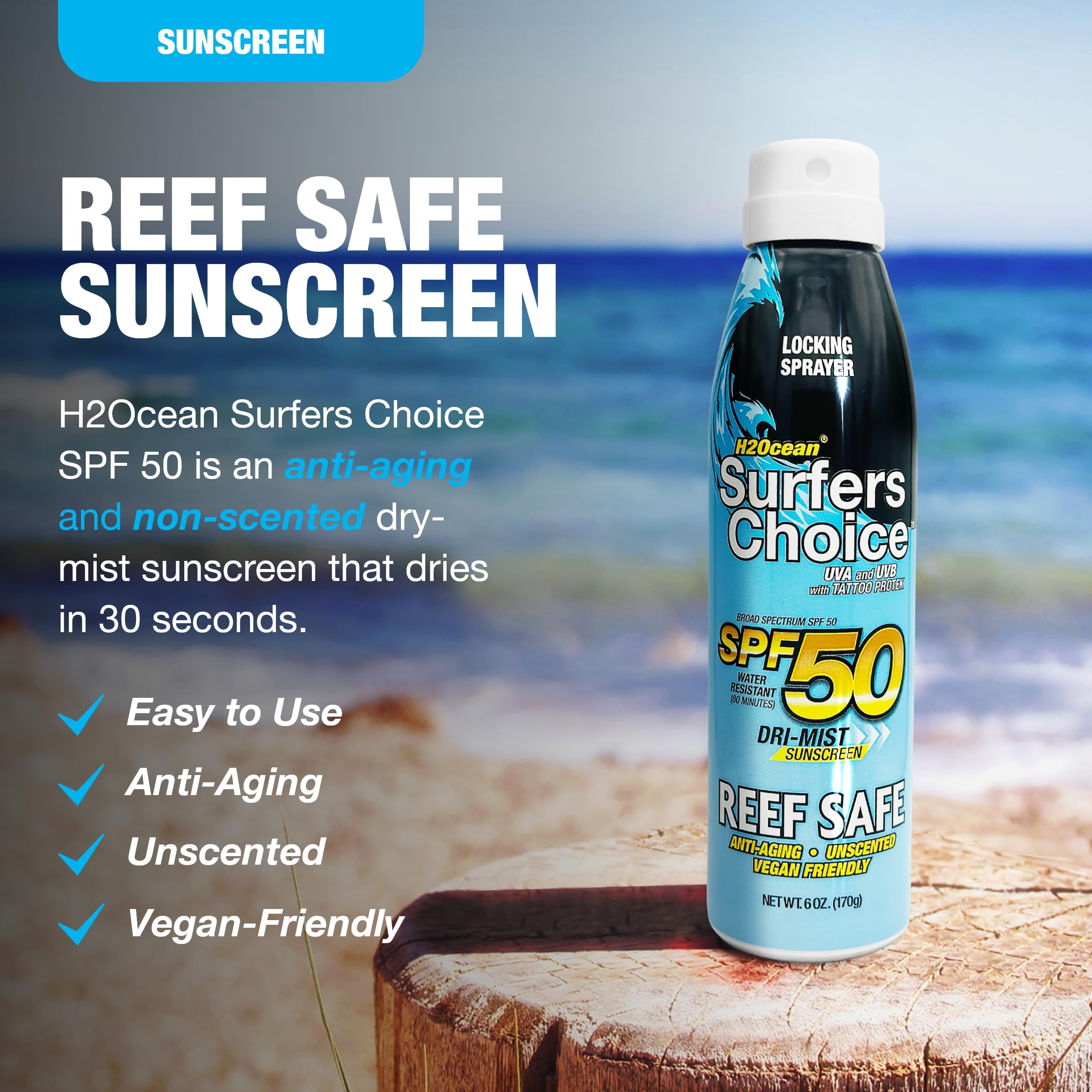 H2Ocean Surfers Choice dry-mist spray application on skin