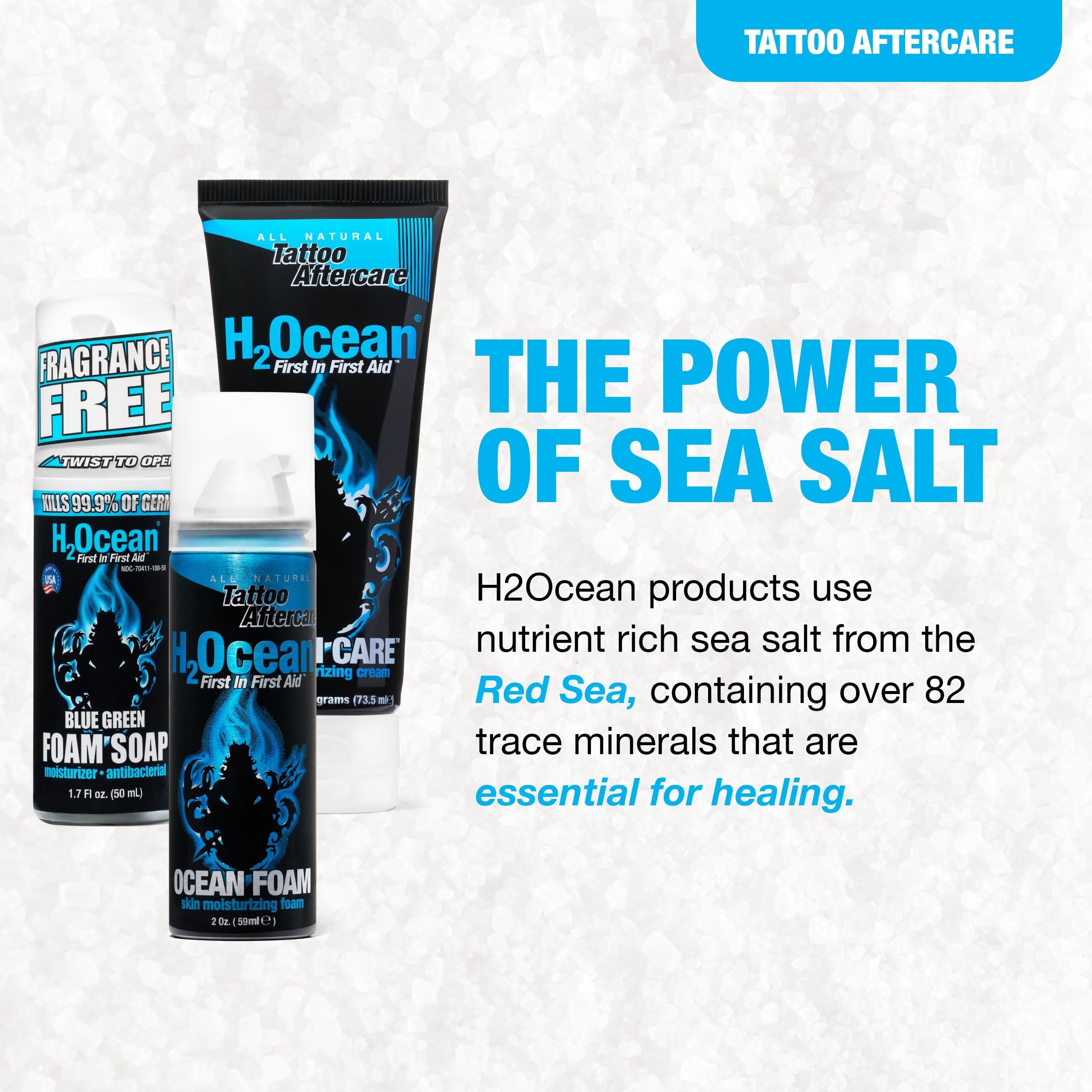 H2Ocean mousse-ocean-foam: protection légère et réhydratation après tatouage.