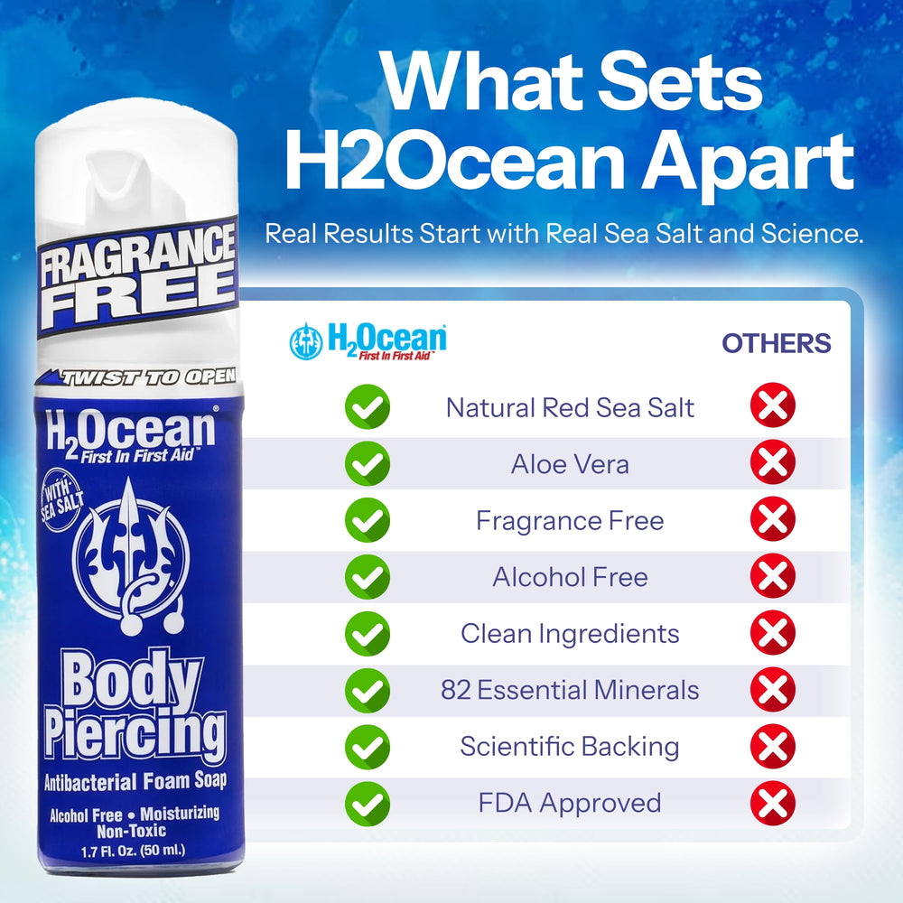H2Ocean Utilisation quotidienne, nettoyage sûr des piercings et bijoux.