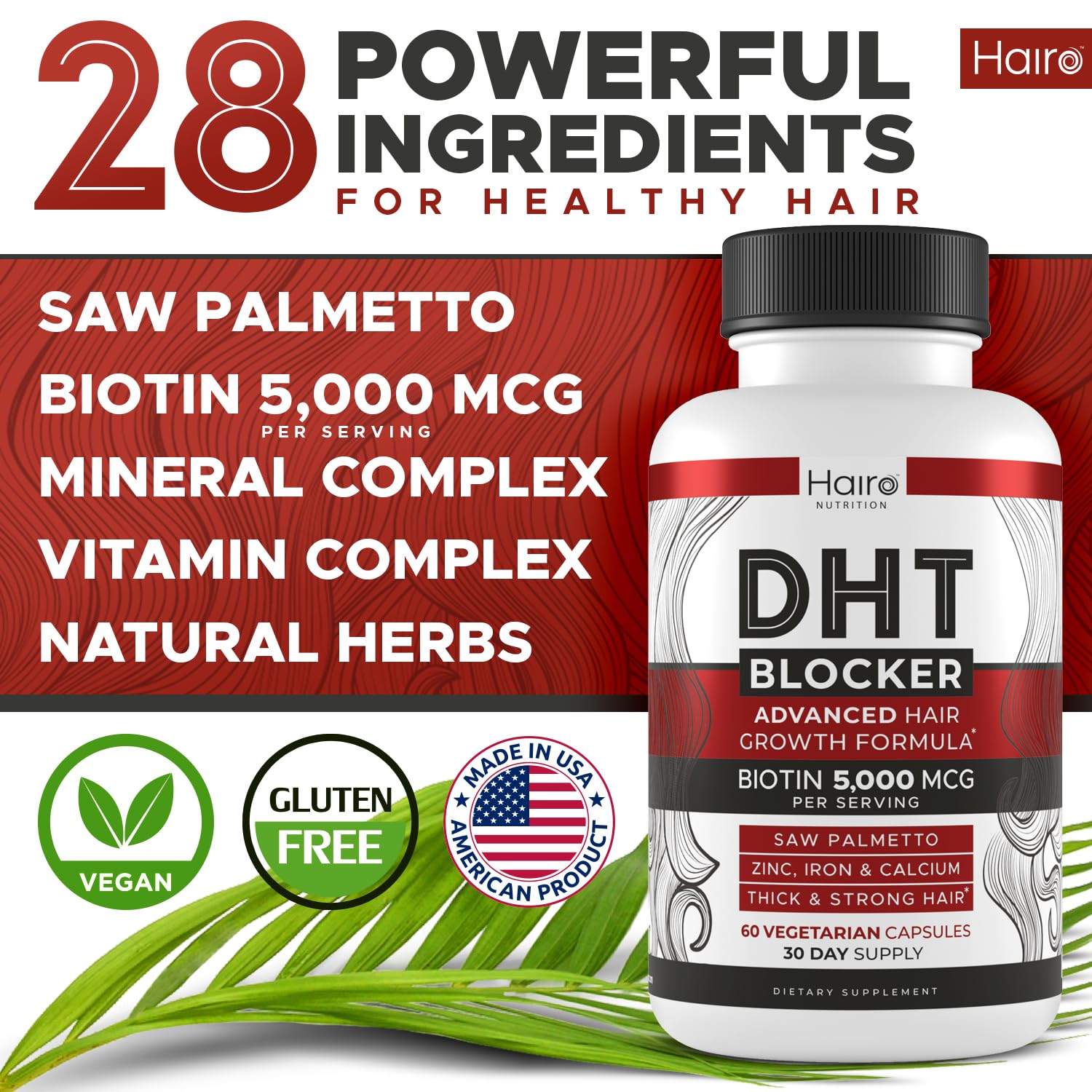 Capsules Hairo Nutrition DHT Blocker disposées pour usage quotidien.