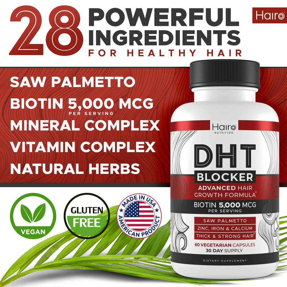 Capsules Hairo Nutrition DHT Blocker disposées pour usage quotidien.