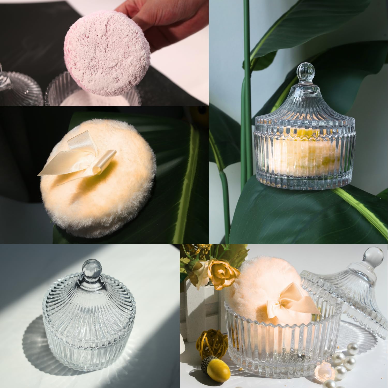 Habitable tree coffret poudre jaune en verre, style décoratif et utile.