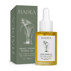 Huile HADEA Cyperus Rotundus en bouteille 30 ml pour soins externes et hydratation.
