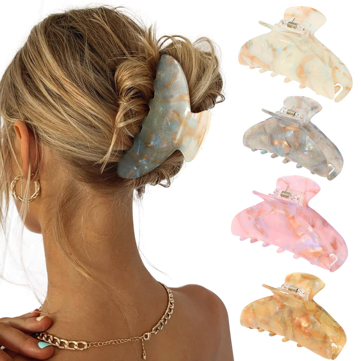 Barrette banane HAIMEIKANG grise en acrylique, maintien solide pour cheveux épais.