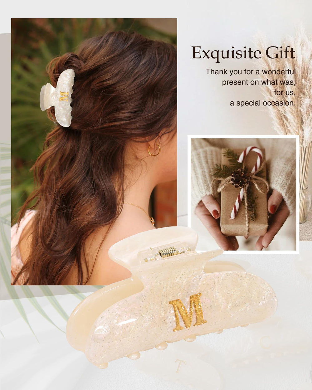HAIMEIKANG pinces-cheveux en acrylique dans leur emballage cadeau, idéale pour mariage ou fête.