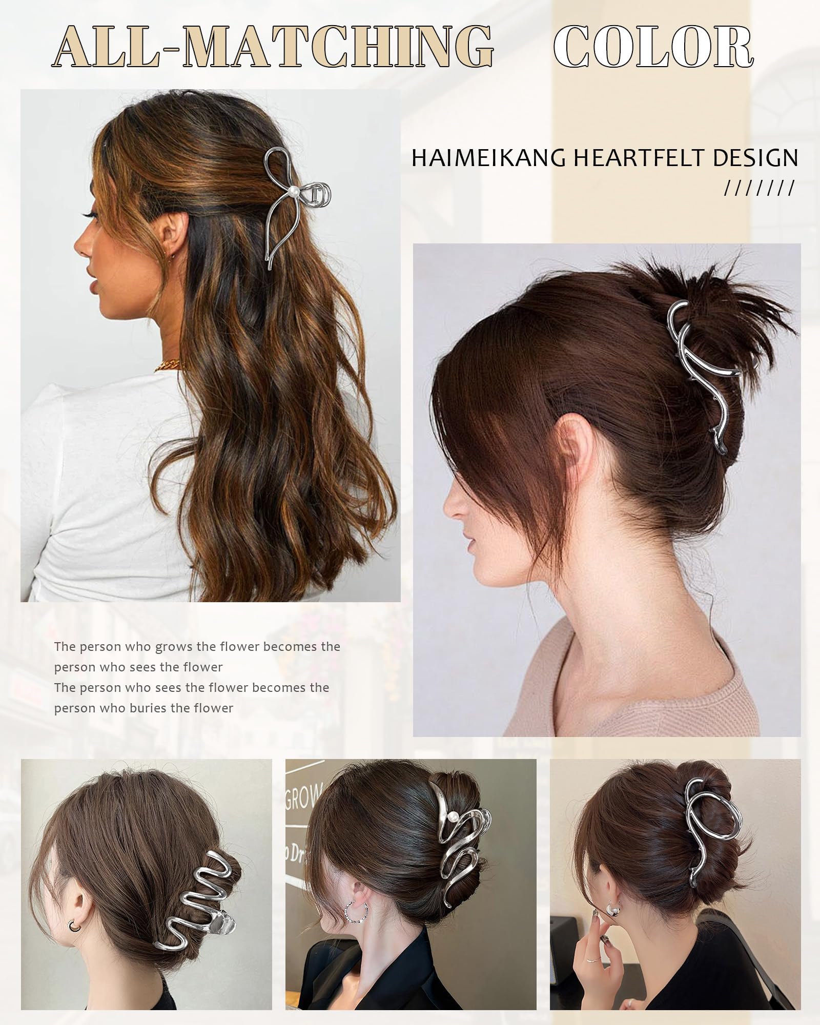 HAIMEIKANG ensemble-pinces-cheveux-4-pieces-argent présente quatre styles polyvalents.