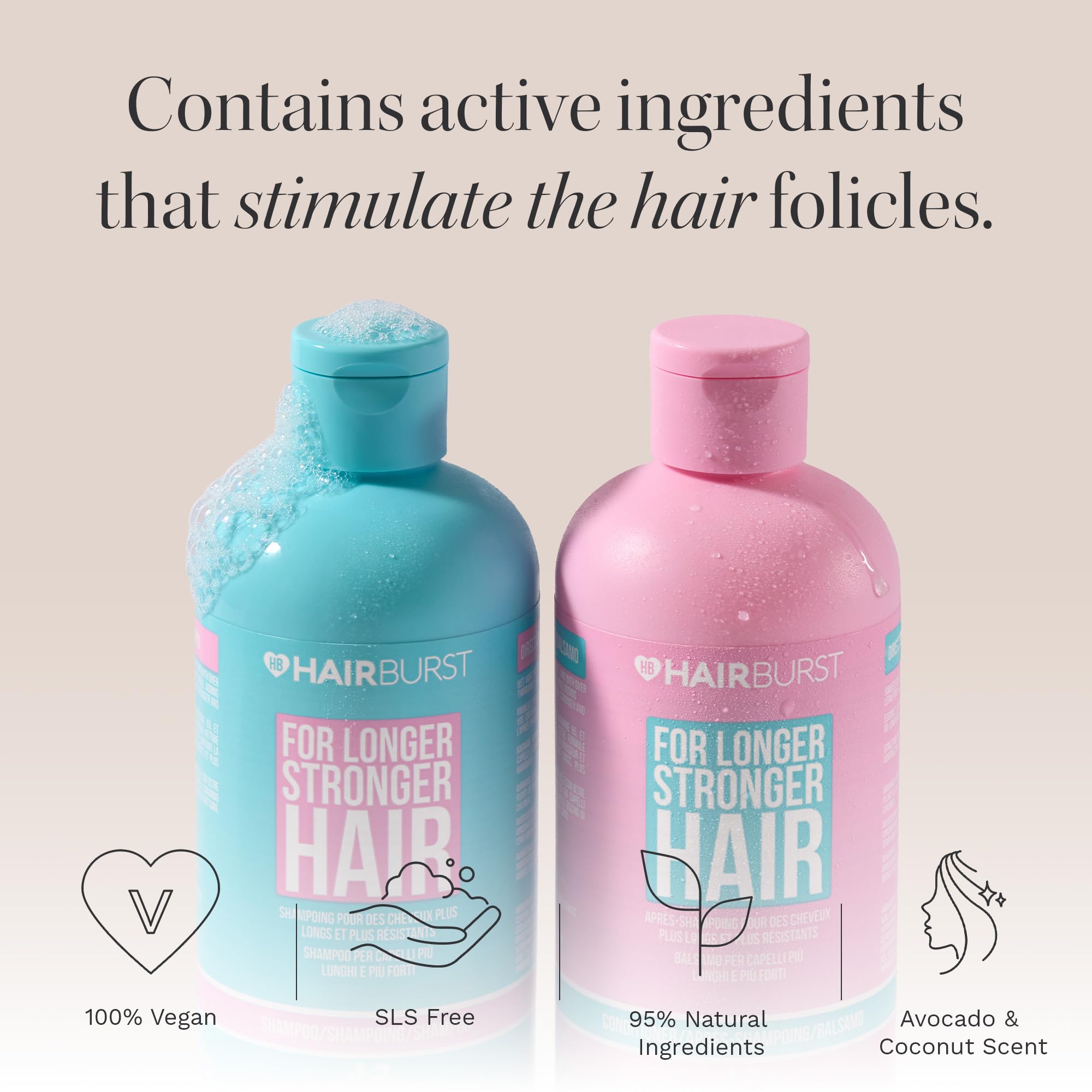 HAIR BURST Après-shampoing: bouteille pompe, démêle en douceur pour cheveux lisses.