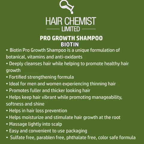 Bouteille Shampoing Hair Chemist Pro-Growth Biotine – lavage quotidien en douceur.