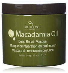Hair Chemist Macadamia Deep Repair Masque – flacon 355 ml, soin nourrissant pour cheveux secs et abîmés.