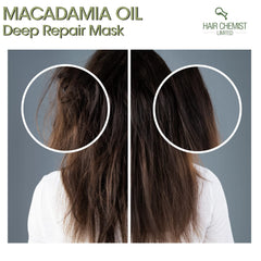Application sur cheveux secs avec Hair Chemist Macadamia, précision ciblée.