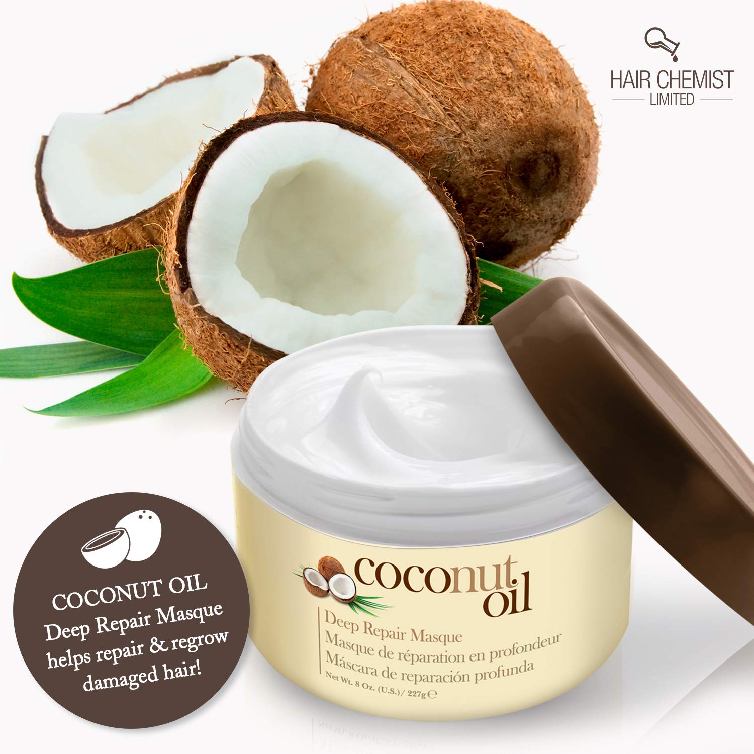 Pot Hair Chemist Masque Huile de Coco 8 onces, soin pratique.
