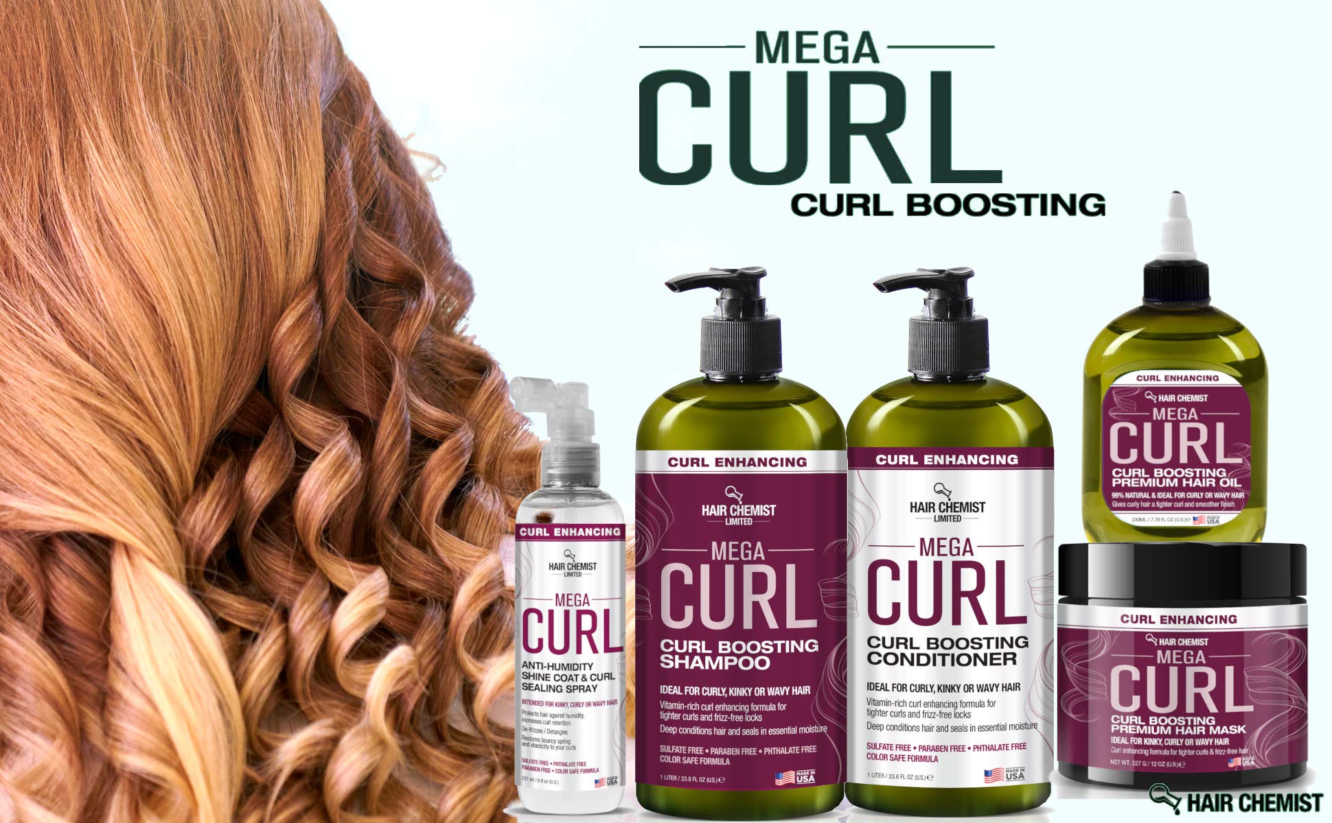 Formulation naturelle avec ingrédients prisés pour cheveux bouclés.