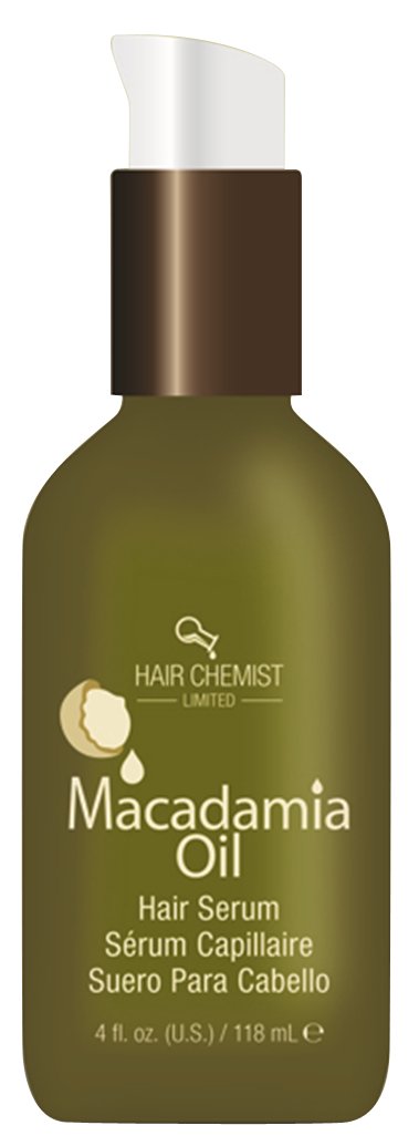 Sérum Hair Chemist Macadamia sur la bouteille, soin nourrissant et protecteur.