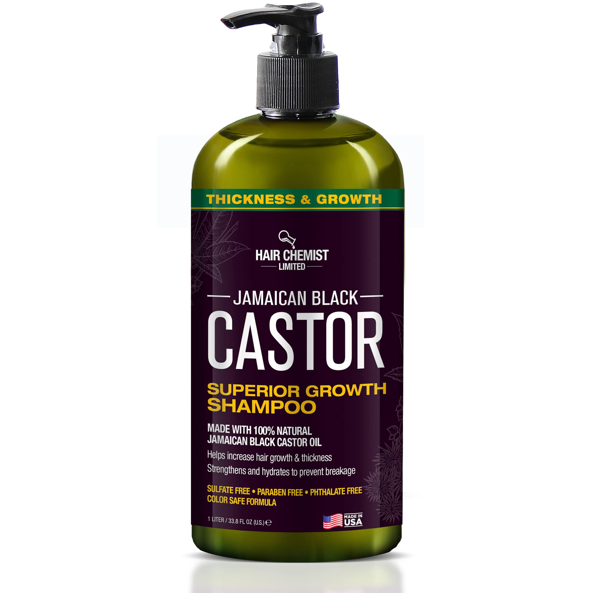 Hair Chemist Shampoing Ricin Noir Jamaïcain en bouteille, routine capillaire durable.