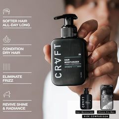 Cheveux secs et abîmés réparés par l'huile CRVFT pour hommes.