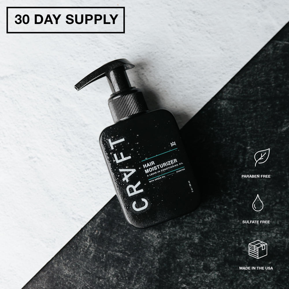 Rituel soin cheveux CRVFT: fragrance masculine et mèches mieux maîtrisées.
