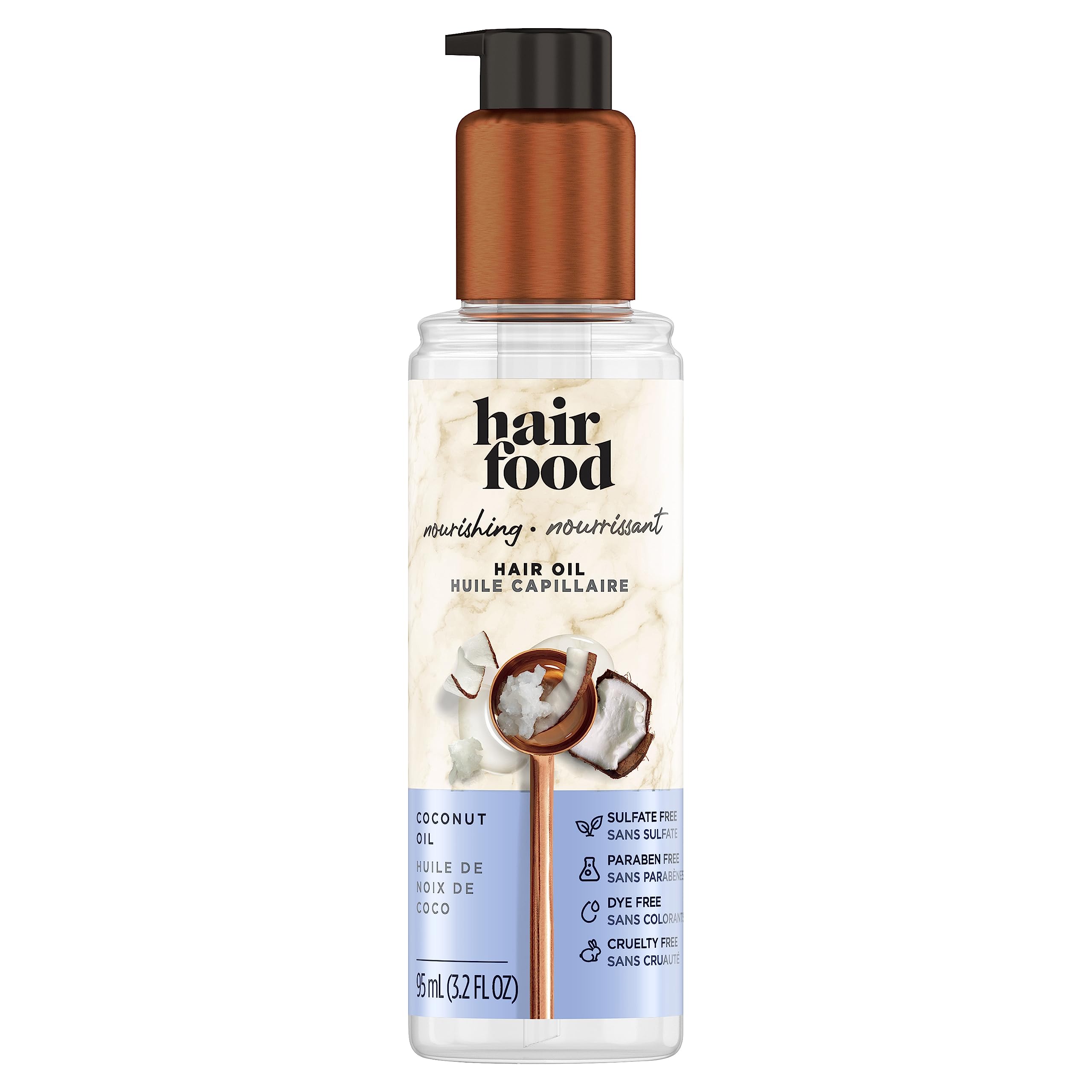 Hair Food Coconut Oil bottle ready to nourish hair with sulfate-free formula.