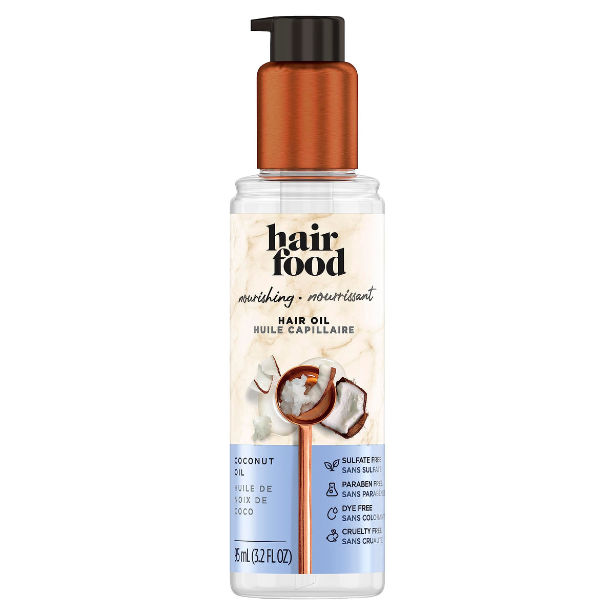 Hair Food Coconut Oil bottle ready to nourish hair with sulfate-free formula.