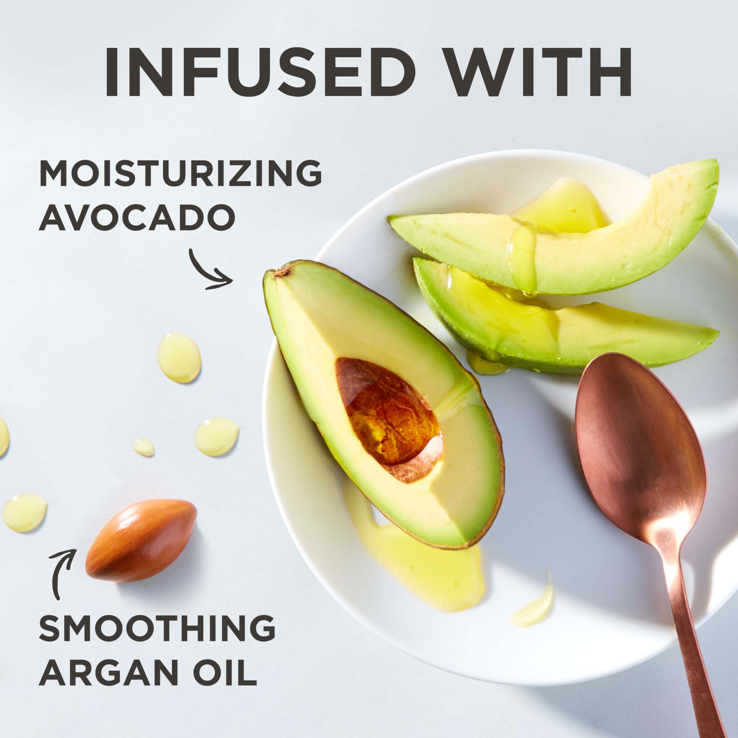 Hair Food Avocat et Argan — ingrédients nourrissants enveloppant les longueurs.